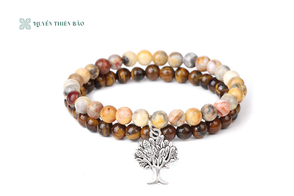 Vòng gỗ hóa thạch mix charm