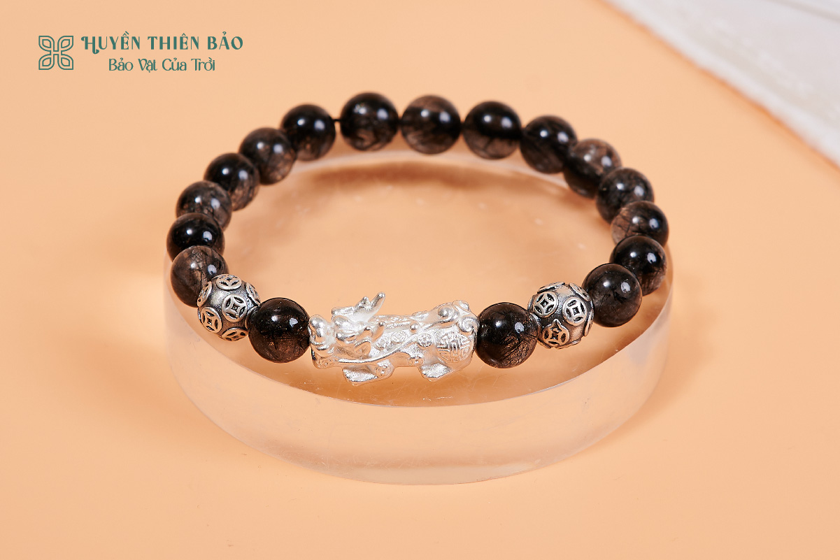 Vòng thạch anh tóc đen mix charm