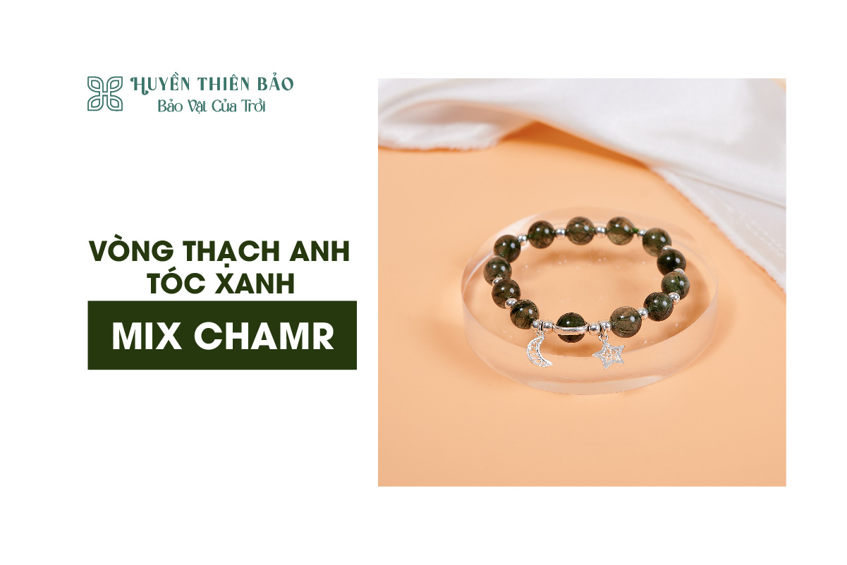 Vòng thạch anh tóc xanh mix charm