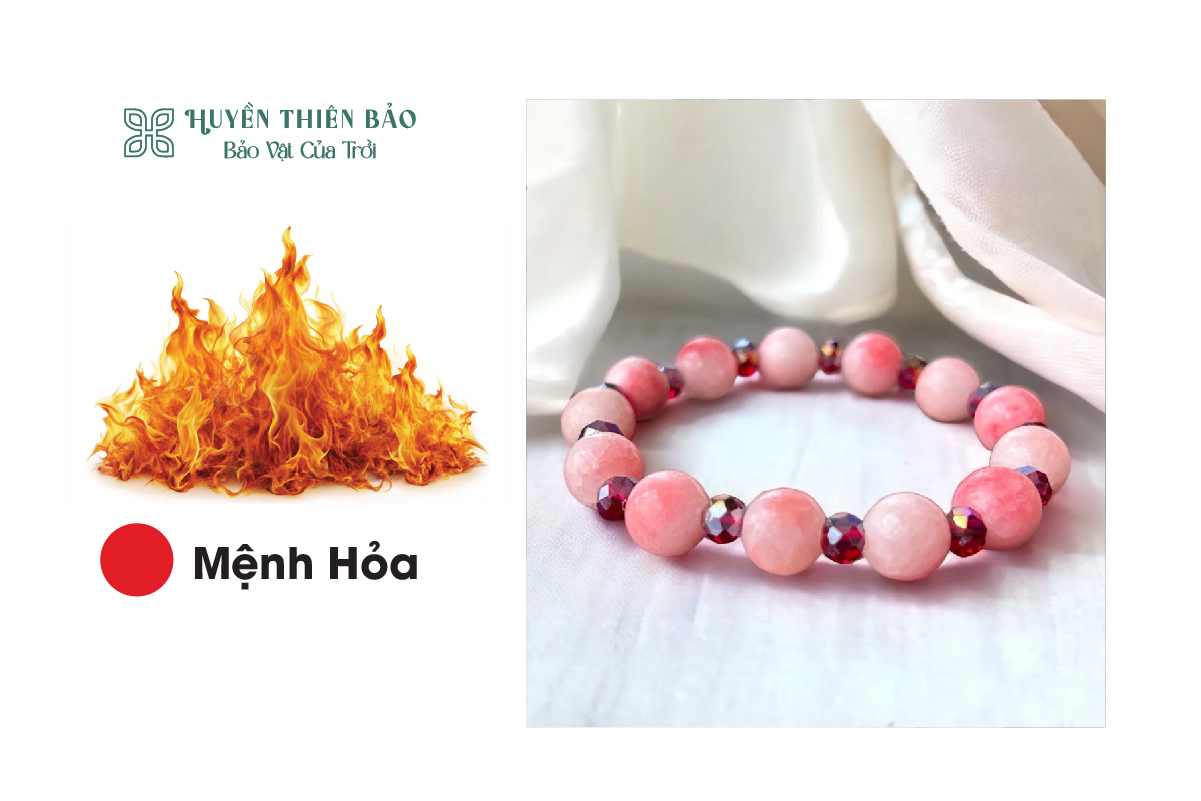 Vòng tourmaline màu đỏ và hồng: Phù hợp với người mệnh hỏa